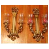 Pair Vintage Candle Sconces - 18" tall