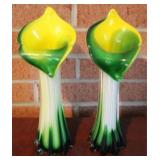 2 Art Glass Vases - 11" tall