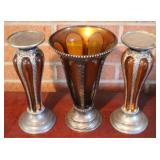 3 pc. Vase and Candle Holders Set - 10" tall
