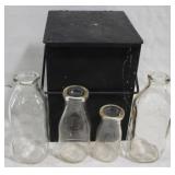 Metal Milk Carrier w/ 4 Glass Bottles