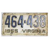 Vintage 1955 Virginia License Plate 6x12