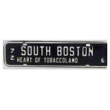 Vintage South Boston Auto Tag 3x12