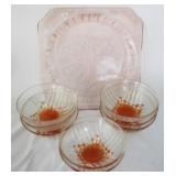 9 pc Pink Glass Dishes