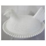 Hen on Nest Milk Glass