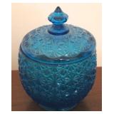 Blue Glass Candy Dish - 6" Tall