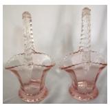 2 pc. Pink Glass Baskets - 6" Tall