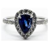 Platinum Pear Cut Sapphire & Diamond Ring