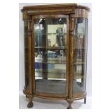 Lion Carved Tiger Oak Curved Glass China Cabinet