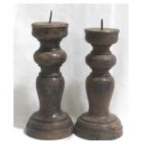 Pair of Wood Candle Holders - 8"