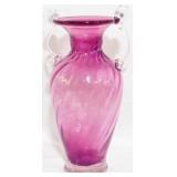 Cranberry Handled Art Glass Vase 10"