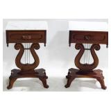 Pr Marble Top Lyre Base Tables 28x18x14