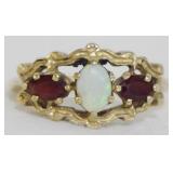 10k Gold Ring, Opal & Garnet