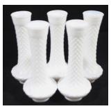 5 Milk Glass Vases - 9" Tall