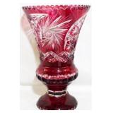 Bohemian Ruby Cut to Clear Vase 10.5"