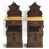 Pr Carved French Marble Top Bedside Stands