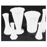 6 Milk Glass Vases