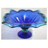 White Crystal Art Glass Compote - 11.5" x 6"