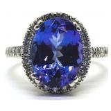 4.68 Carat Tanzanite Ring, Halo Set