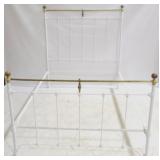 Vintage Painted Iron Bed, Brass Finials