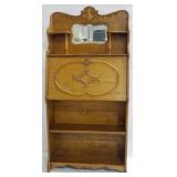 Oak Carved Larkin Desk, Beveled Mirror