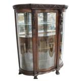 Super Lion Adorned Oak Curved Glass China Cabinet