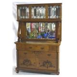 Vintage Leaded Glass Oak China Buffet 72x56x22