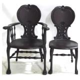 Charles F. Doll Pair Vintage Carved Chairs