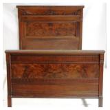 Victorian Burl Walnut Bed, metal rails