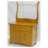 Carved Oak Washstand w/ Towel Bar