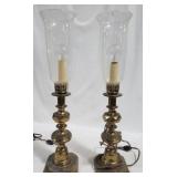 Pair Brass & Glass Electric Hurricane Lamps