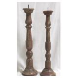 Pair of Wood Candle Holders - 15"