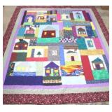 Hand Stitched Quilt "Houses of Many Colors"