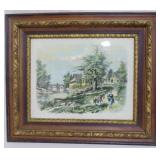 F. Howard Print Vintage Carved Oak Frame