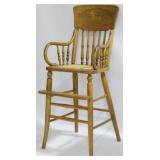 Oak Highchair w/ Carved Horse & Cane Seat