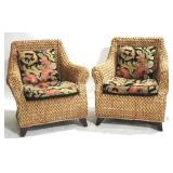 Pair Woven Rattan Arm Chairs