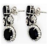 Pair 7.6 Carat Natural Sapphire & Diamond Earrings