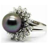 14K Gold Tahitian Pearl & Diamond Ring