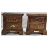 Matching Pair Fan Carved Nightstands