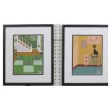MID CENTURY MODERN INTERIOR/CAT ON TV HAND SIGNED