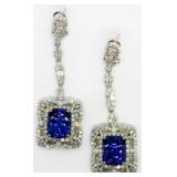 Pair Tanzanite Zoisite & Diamond Earrings