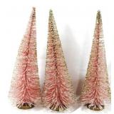 Three Pink Bottle Brush Christmas Trees