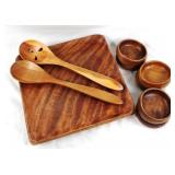 Wooden Trays with Bowls & Spoons