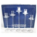 International Silver 5 pc Glass Candle Set in box