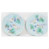 2 Majolica Plates w/ Birds 8.5"