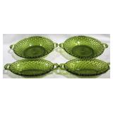 4 Vintage Green Glass Dishes
