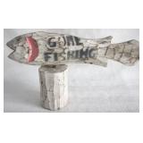 Gone Fishing Wood Statue - 9 x 14.5"