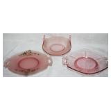 3 Vintage Pink Glass Bon Bon Dishes
