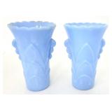 2 Blue Delphite Vases 5.5"