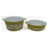 2 Pyrex Green Crazy Daisy Bowls