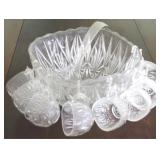 Glass Punch Bowl with Cups and Plastic Ladle